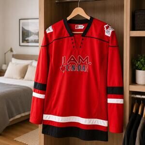 Molson Canadian Hockey Jersey Mens Large Red I AM CANADIAN Mesh Beer Promo